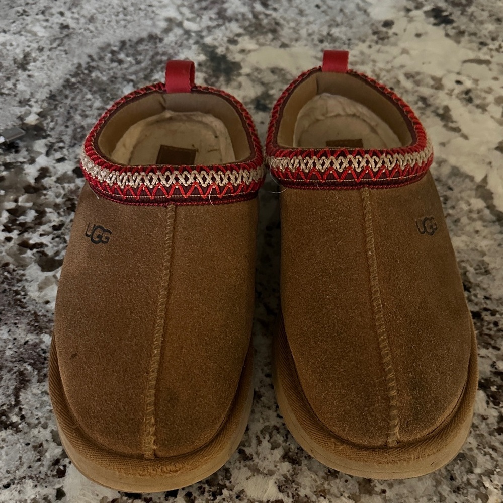 Cozy Red and Tan Slippers